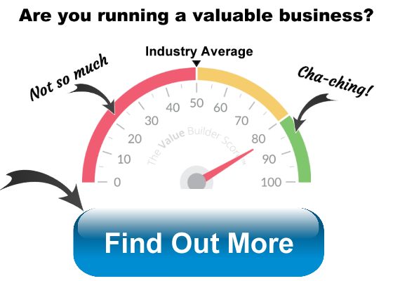 Gauge show businesses with average value builder score being worth less than with a higher score. Button to find out more.